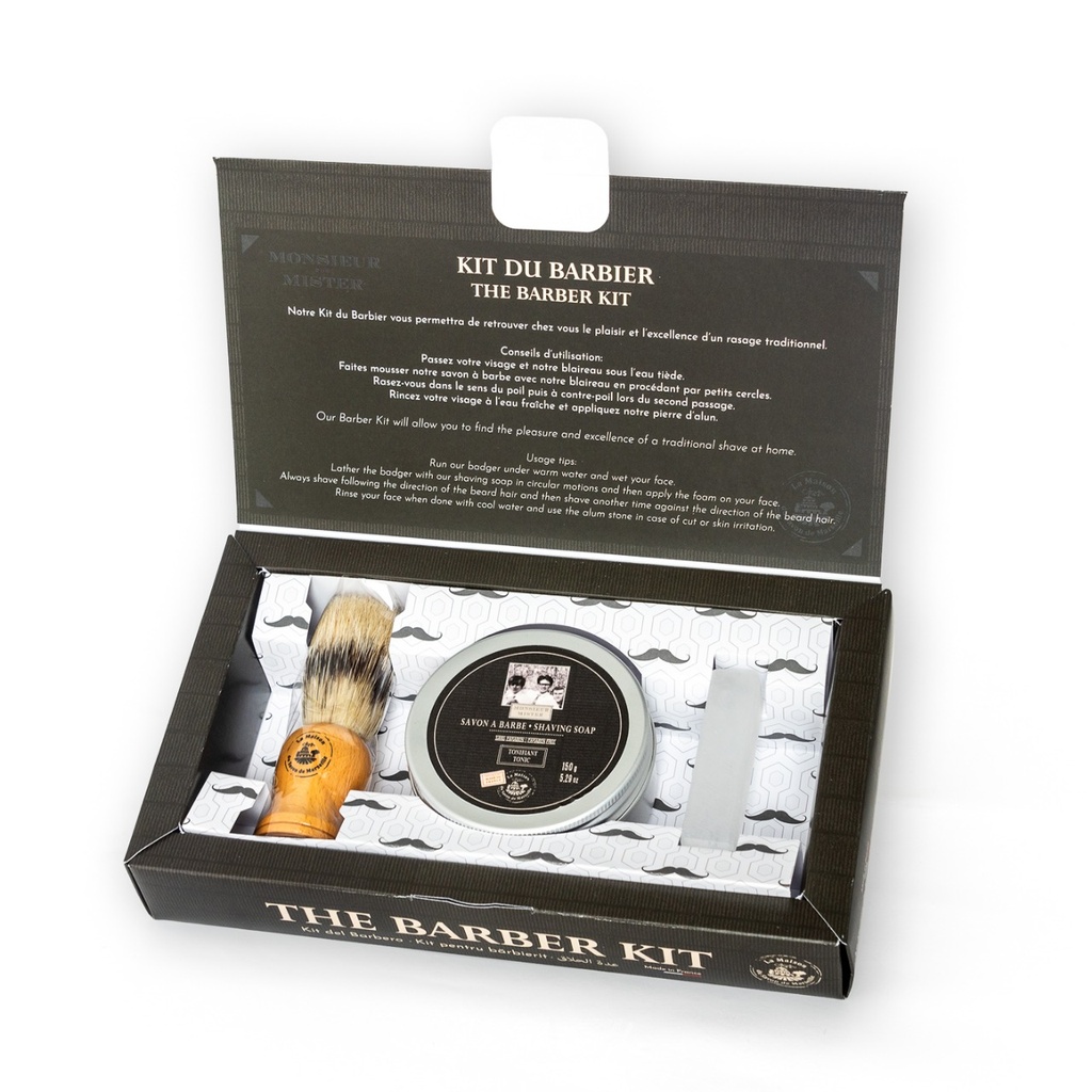 BARBER KIT (WOODEN BRUSH + ALUM STONE + SHAVING SOAP)
عدة حلاقة فرشاة+ حجر شب+صابون للرجال